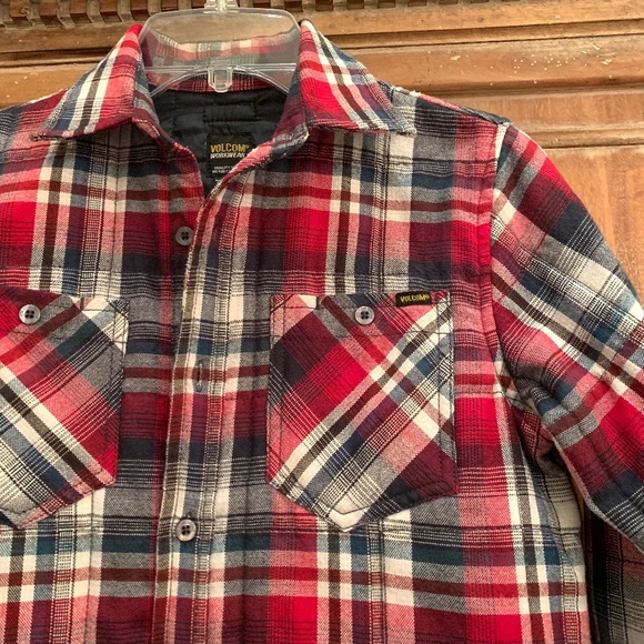 Volcom Boys Workwear Plaid Quilted Lined Shacket Red/ Blue Size Small - Picture 4 of 16